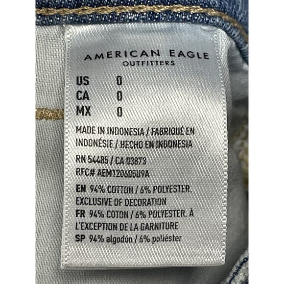 American Eagle Mom Short Womens 0 Blue Distressed Denim Super High Rise Shorts - Picture 7 of 14